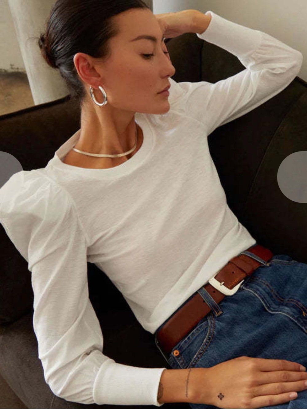 NATION LTD Romy long sleeve top puff shoulders cream size medium